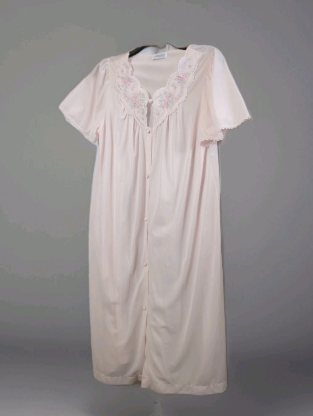 Vintage Lorraine Silky Nylon Robe~ Lingerie~ ~ Embroidery Button Front Sz Small